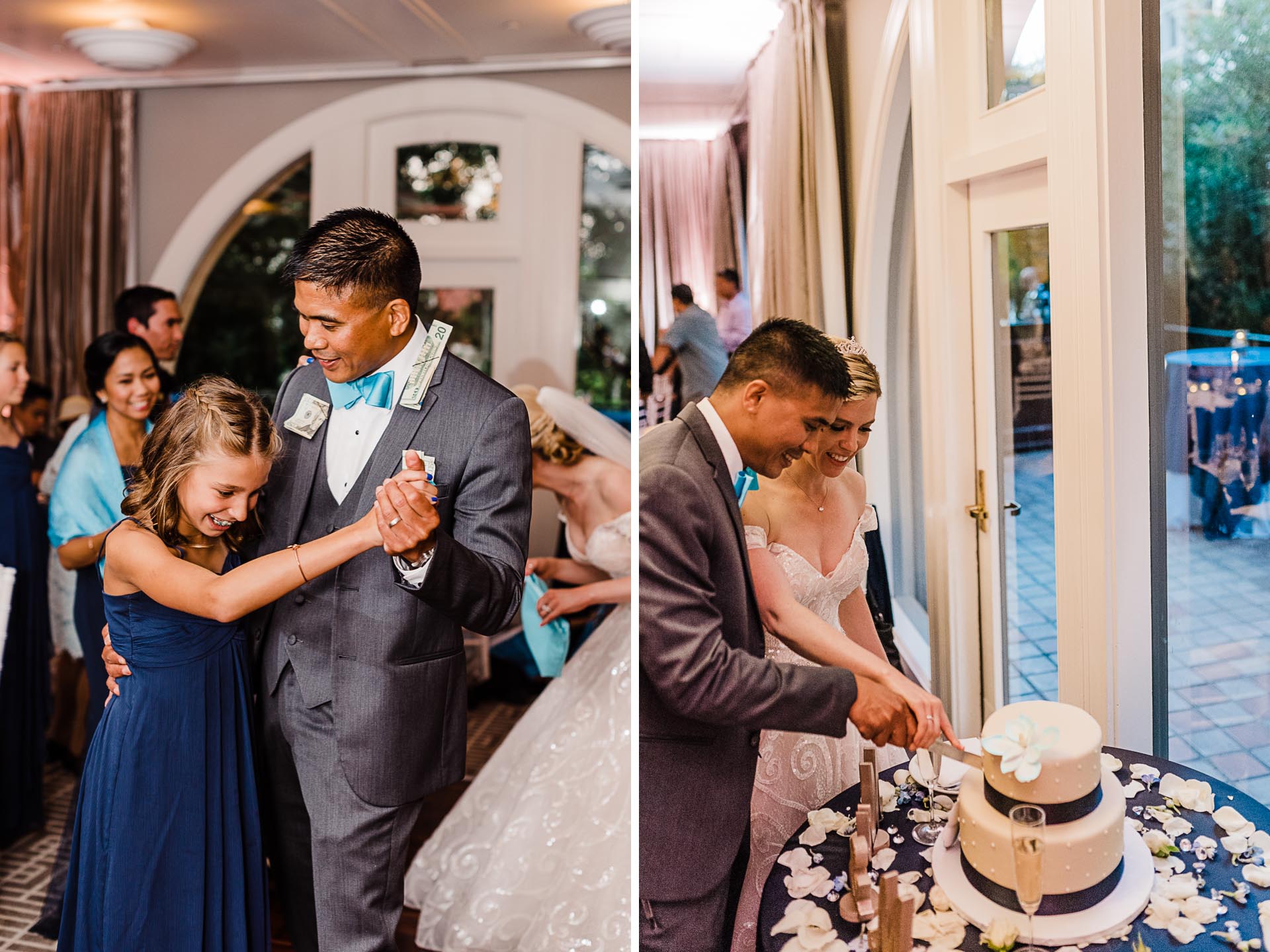Shelly and Ken Wedding in Redwood City and Garden Court Hotel in Palo Alto CA - cake cutting