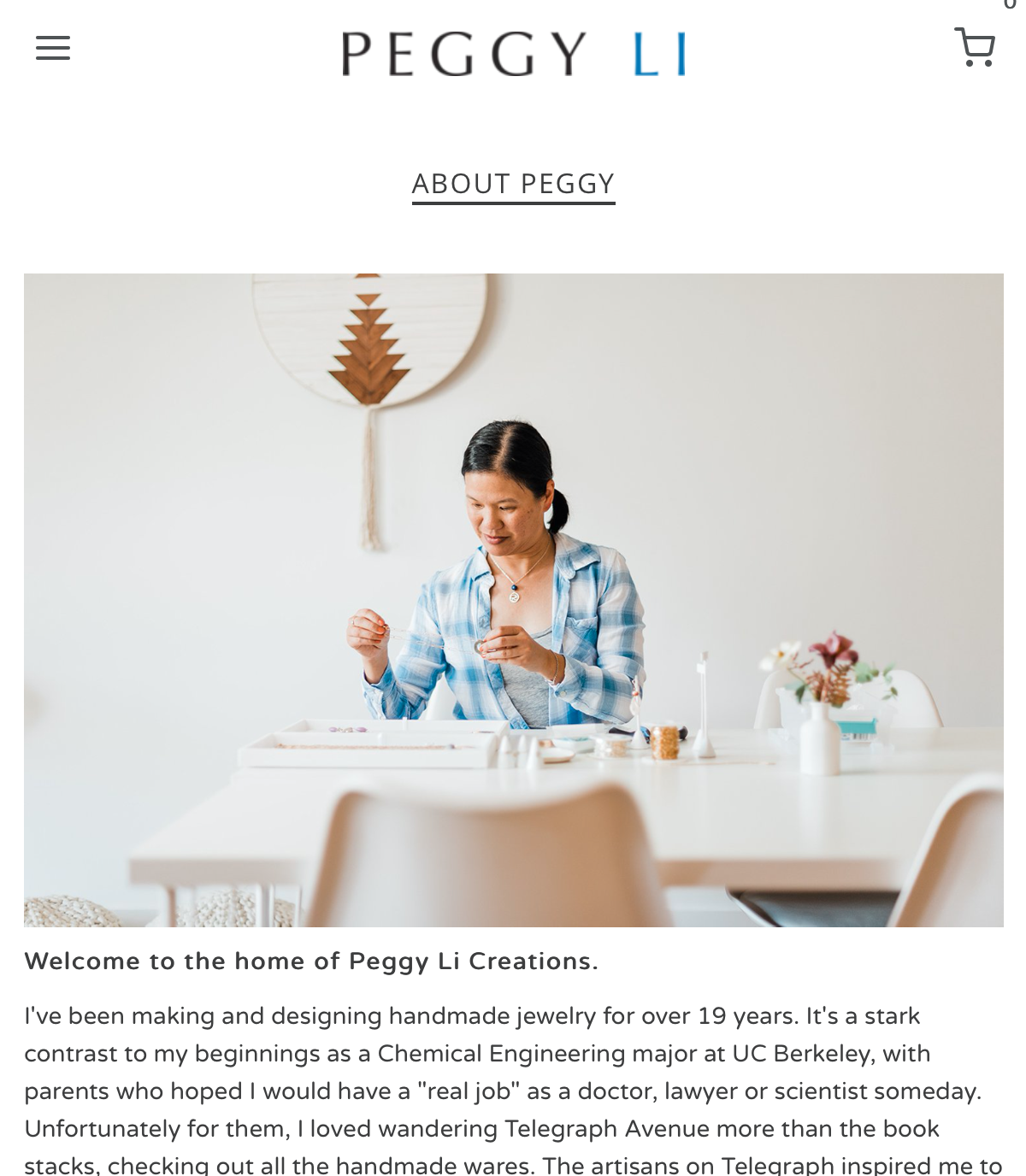 Screenshot of Peggy Li's about page on her website.