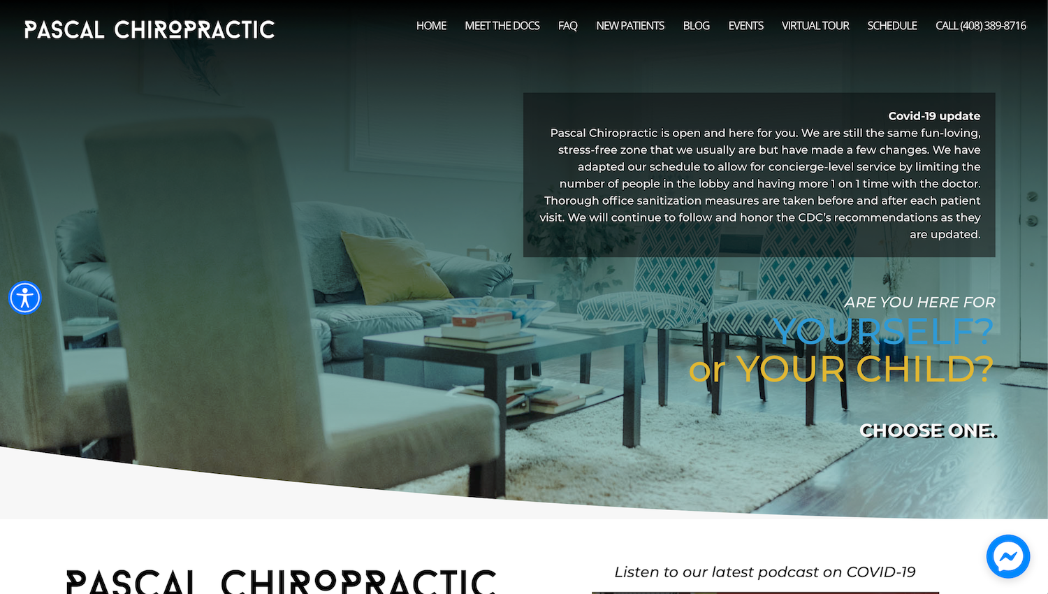 Pascal Chiropractic screenshot of their website home page.